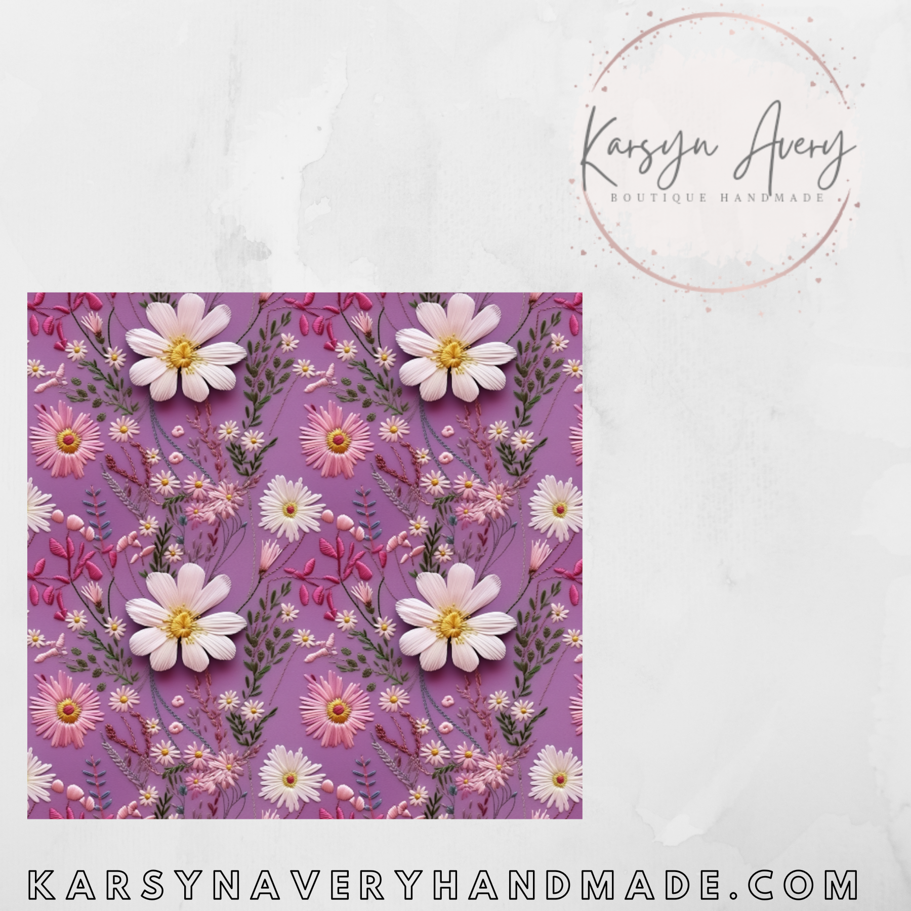 Faux Embroidered Lavender Floral