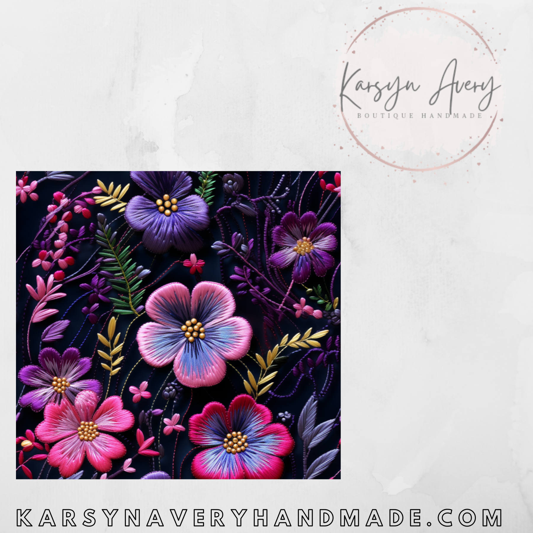 Faux Embroidered Spring Floral on Navy